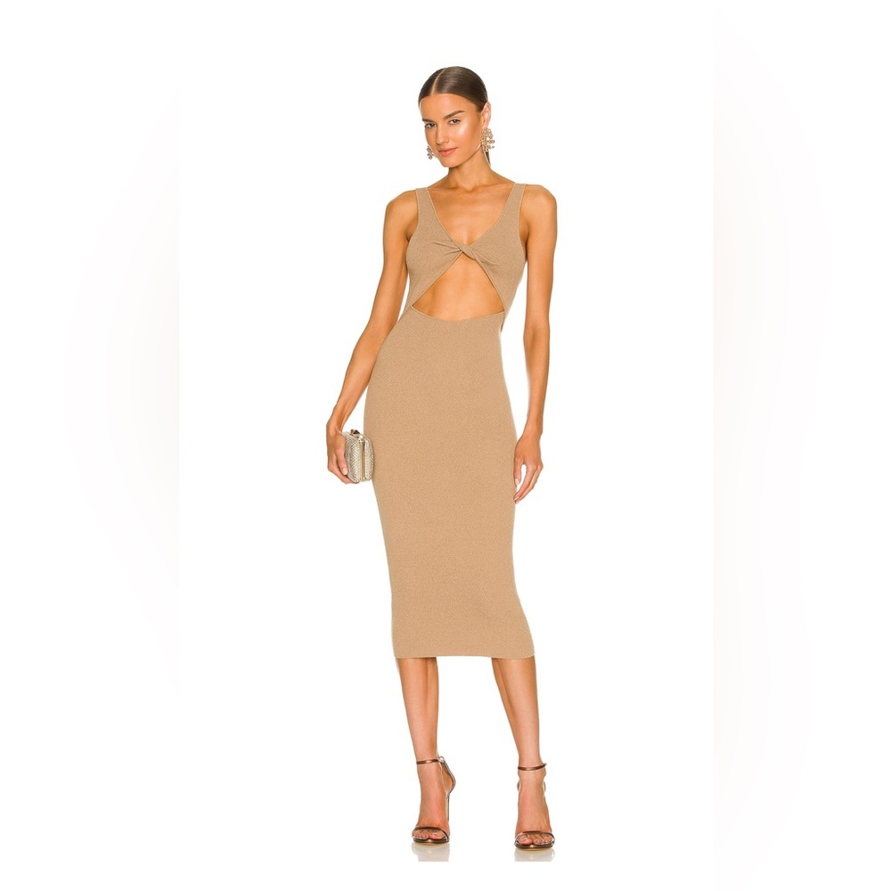 Bec + Bridge Oasis Knit Twist Midi Dress in Taupe